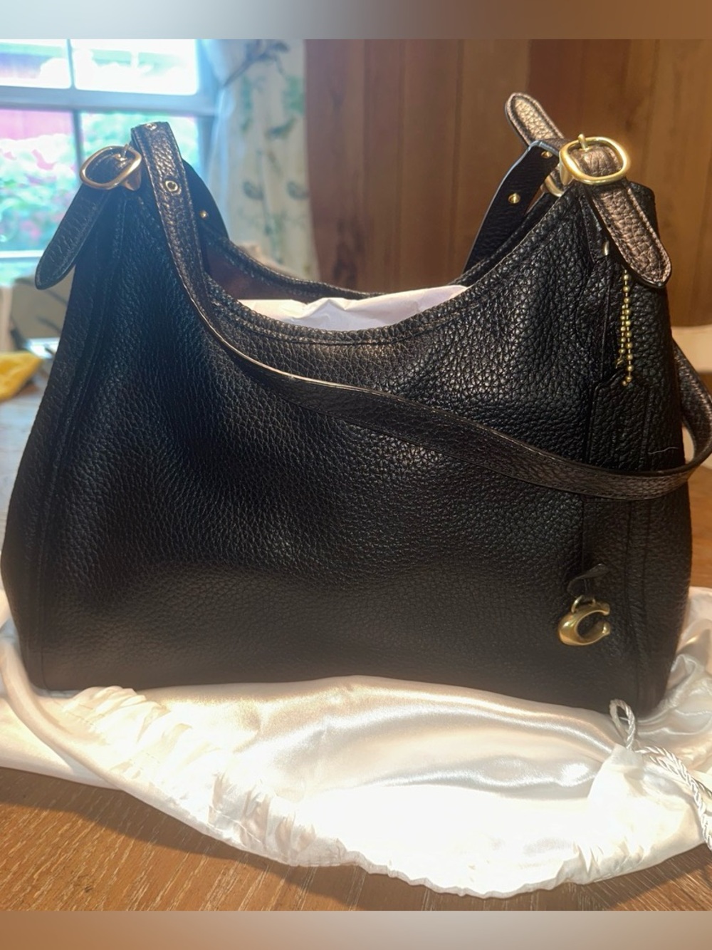 Coach Black Pebbled Leather Lori Shoulder Bag with Gold Accents